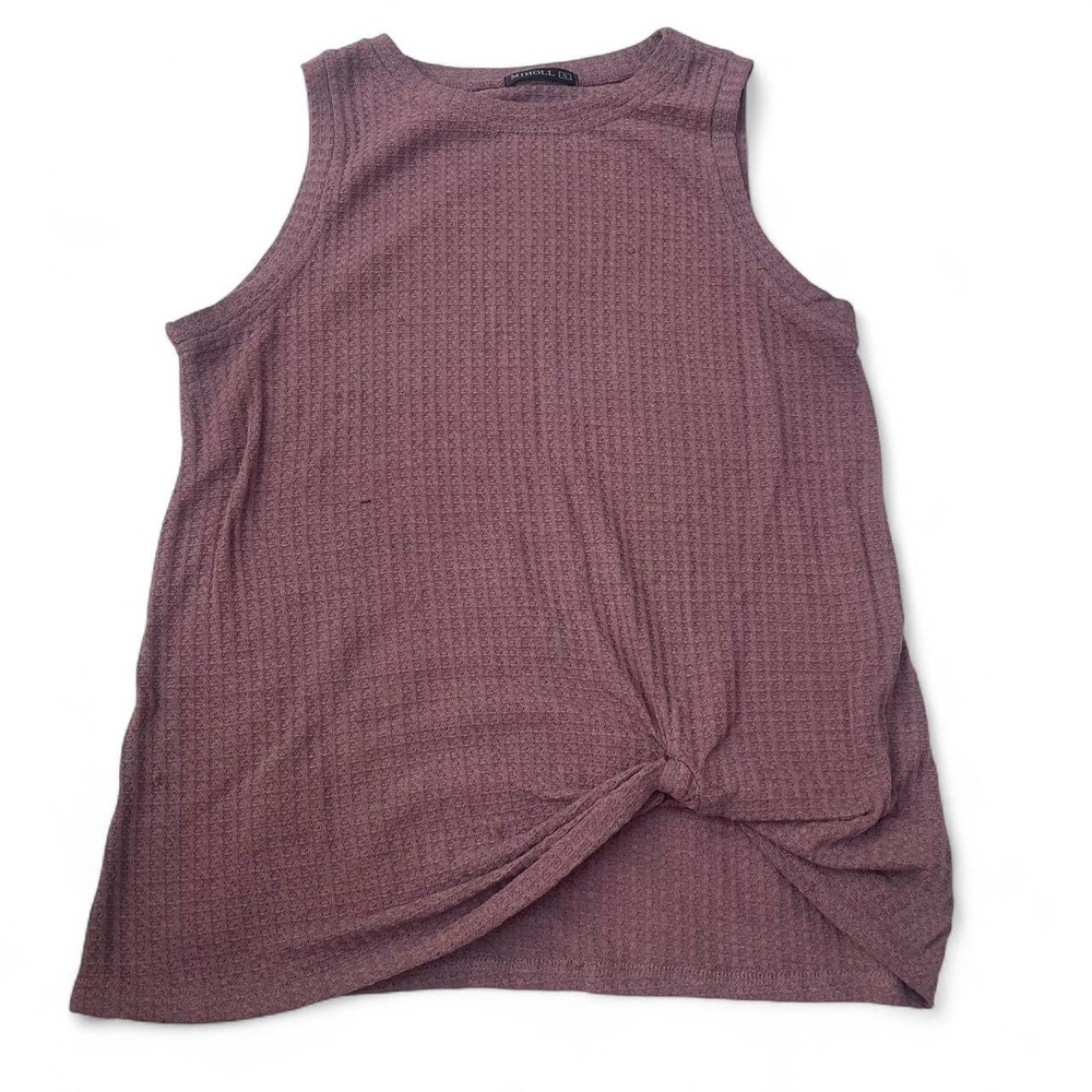 Miholl Womens Waffle Knit Side Knot Tank Top Mauve Purple Sleeveless Shirt S